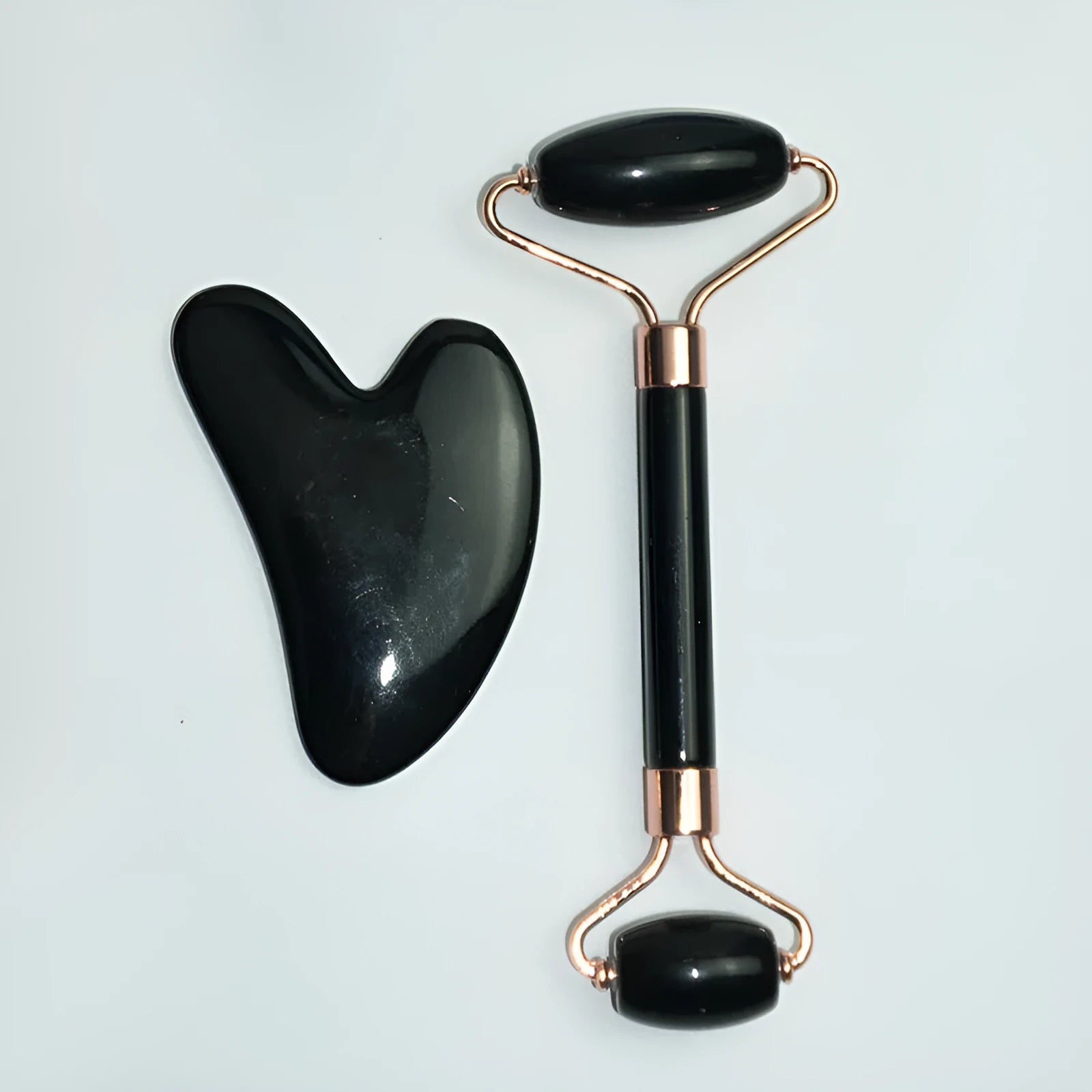 Stainless steel heart-shaped facial massage roller and 3cm scraping plate set for acupressure
