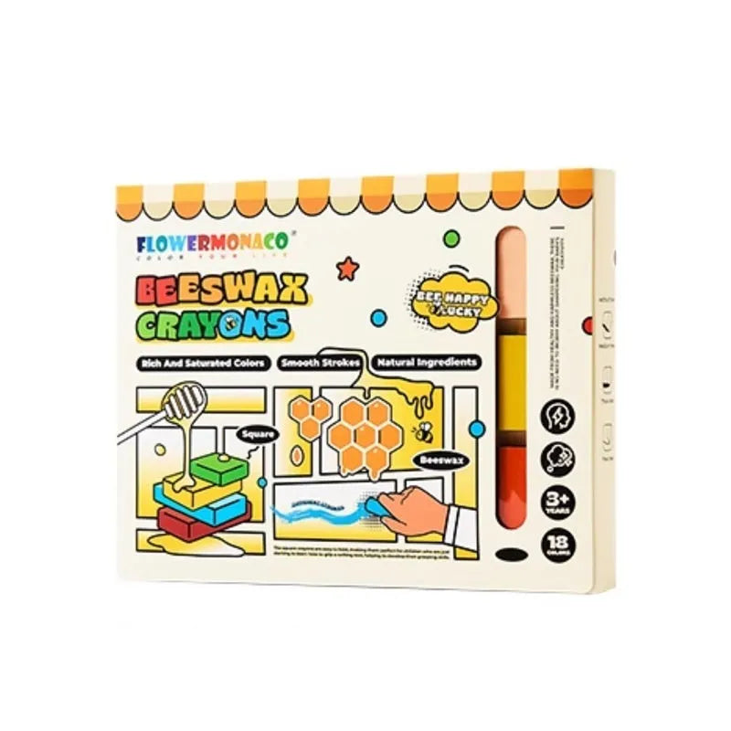 Children's beeswax crayon set with 18 colours in a colour box for ages 4-6 beginner art