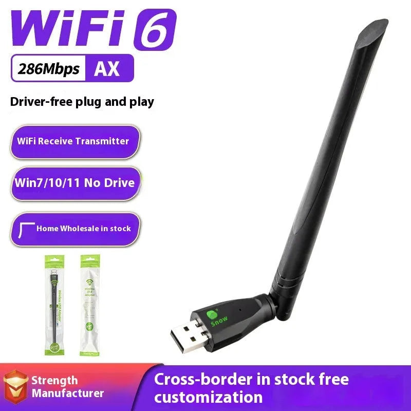 Black USB WiFi 6 wireless network card with driver-free operation for computers