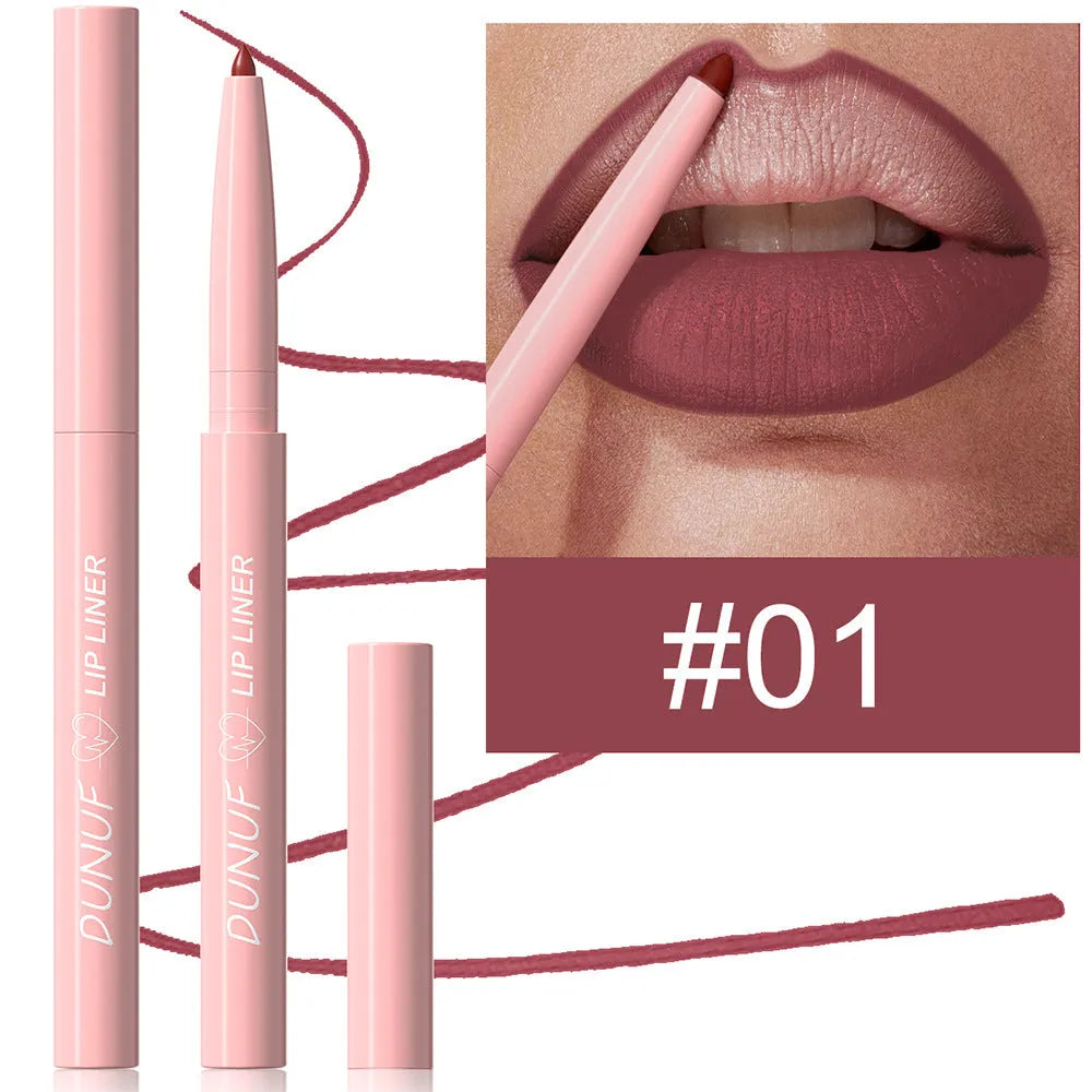 Set of twelve velvet matte lip liner pencils in different colours numbered 01 to 12