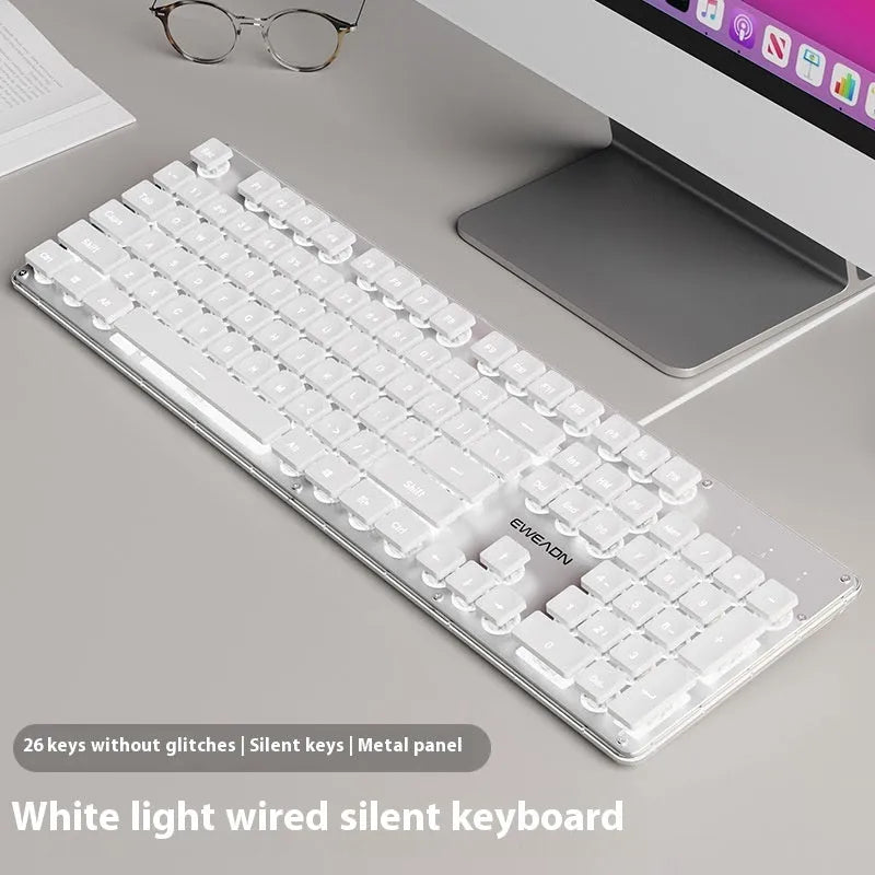 Button mute wired mechanical keyboard with USB cable in Metal Black blue backlight colour option.