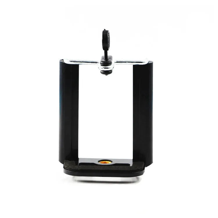 Black U-shaped plastic clip-on mobile phone holder and bracket.