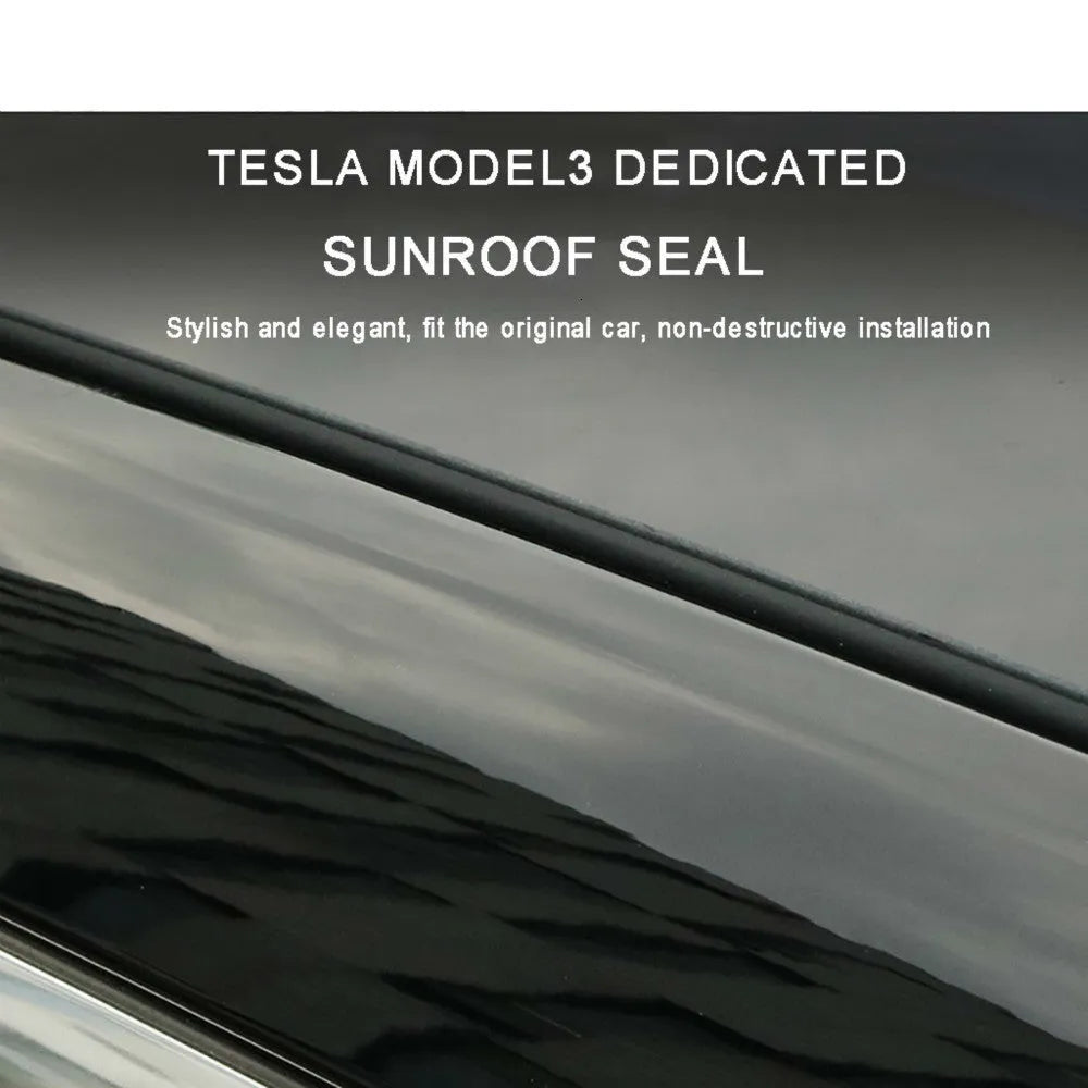Black silicone Tesla Model 3 windshield roof sunroof seal strip measuring 285 cm