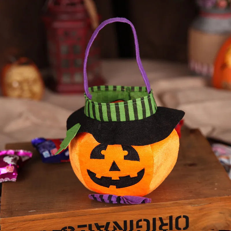 Halloween candy bag with pumpkin design measuring 16cm by 16cm