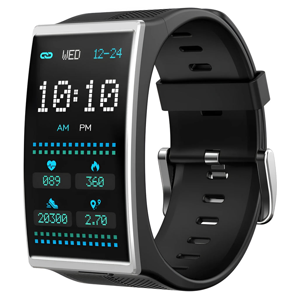 Black Bluetooth waterproof sports watch with 1.91-inch screen and silicone wrist strap