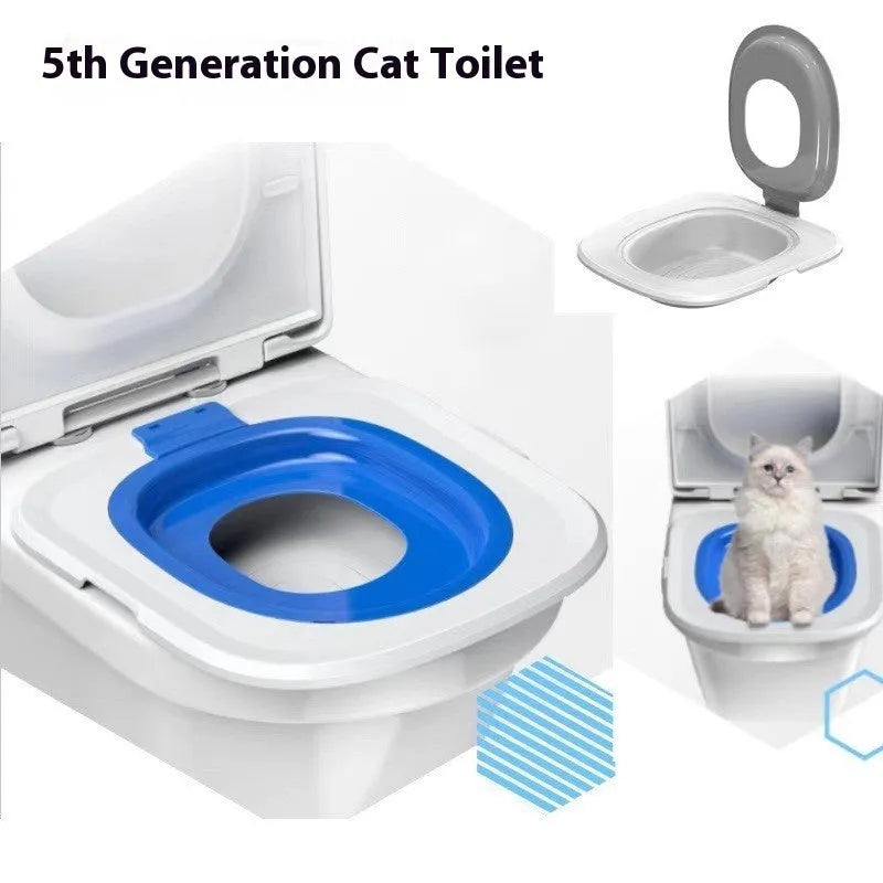 Fifth generation cat toilet trainer with removable tray in blue, grey and green colour options