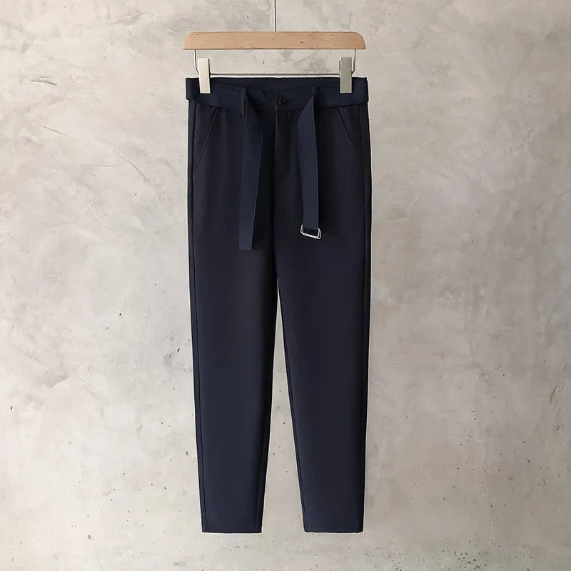 Boys slim straight wool trousers with tapered fit and belt loops in business casual styling