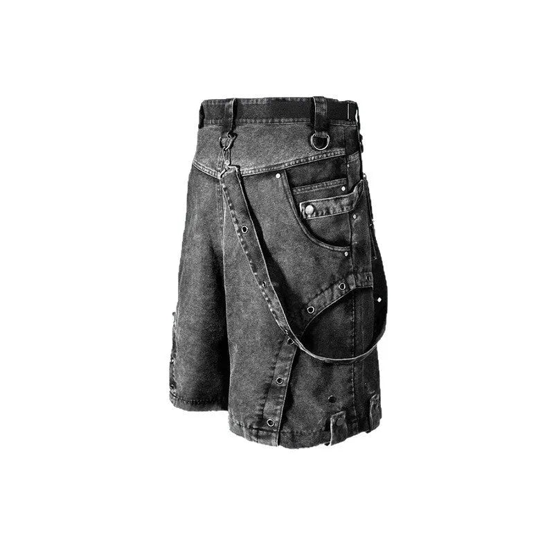 Women's high waist loose retro denim shorts in picture colour, shown on a model.