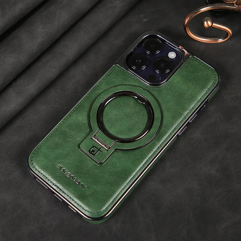 Magnetic bracket phone case imitation leather drop-resistant for iPhone 11-15 Pro Max