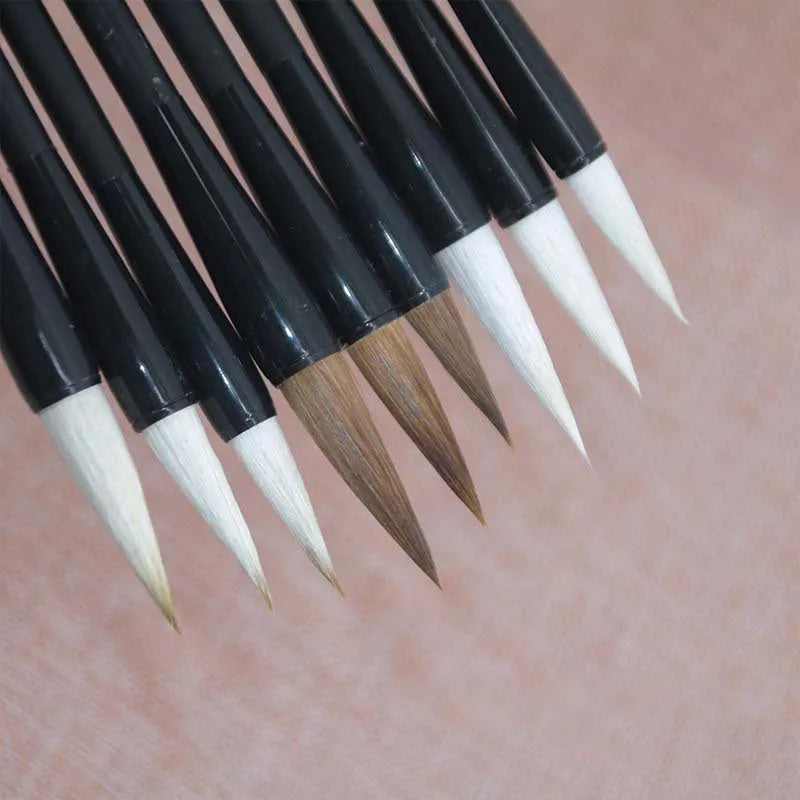 Student Chinese calligraphy brush with steel barrel and wolf hair nib, 23cm long