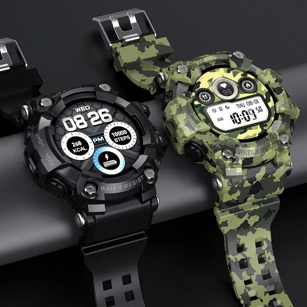 T6 Tactical Smart Watch with black rugged strap and 1.3-inch display on a wrist