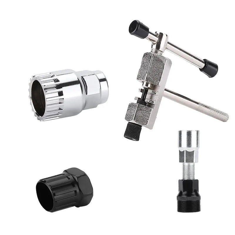 Iron bicycle repair tool set with chain cutting device and central shaft puller for mountain bike maintenance