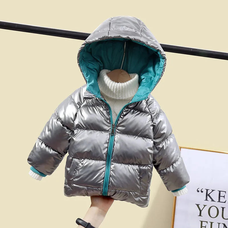 Boys thickened cotton winter jacket in black, plain round neck, western cardigan style, size 100cm