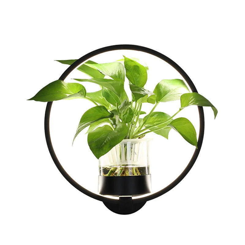 Decorative wall lamp sandblasted iron 18W LED round black on background wall