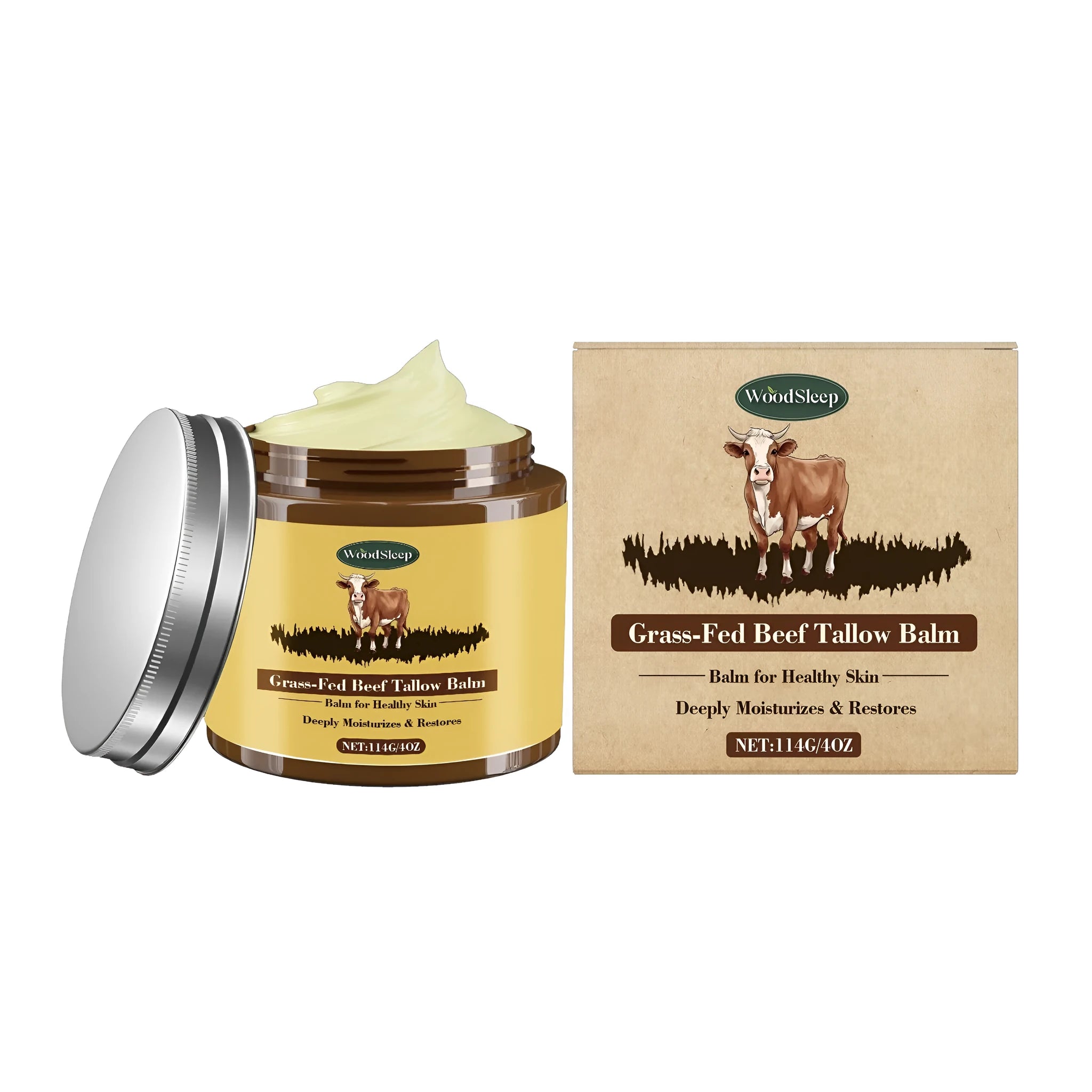 114g jar of cow fat skin care cream with tallow and natural ingredients