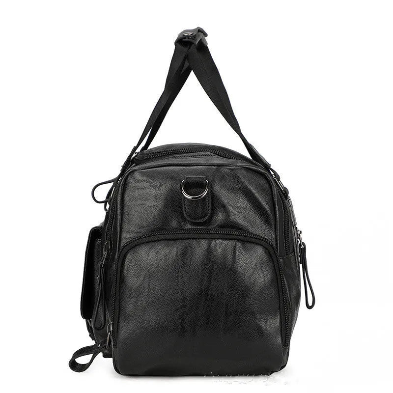 Black large capacity PU fabric travel shoe bag for luggage organisation.