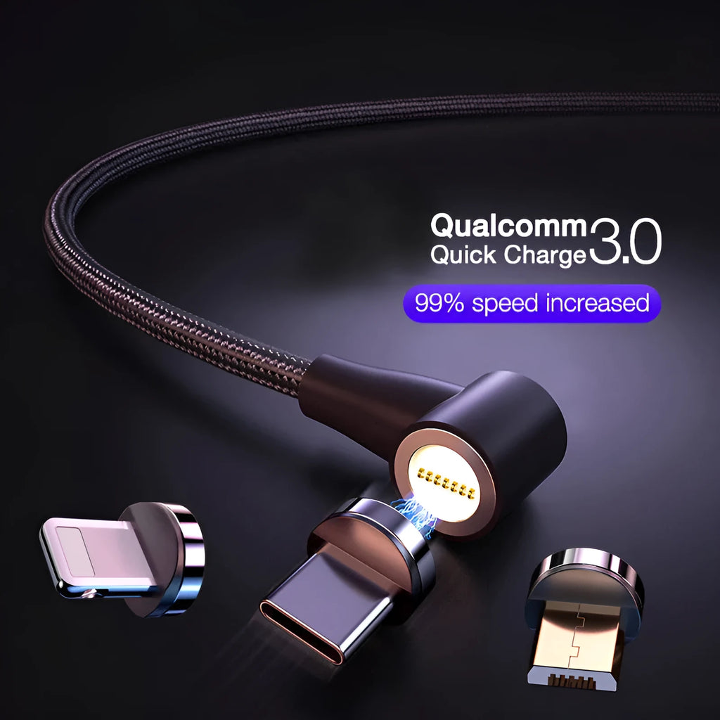 Braided magnetic three-in-one fast charging cable with interchangeable tips for Android Apple TYPE C in multiple colours