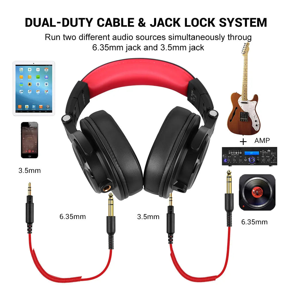 OneOdio professional over-ear monitor headphones with 40mm drivers in black or red colour options
