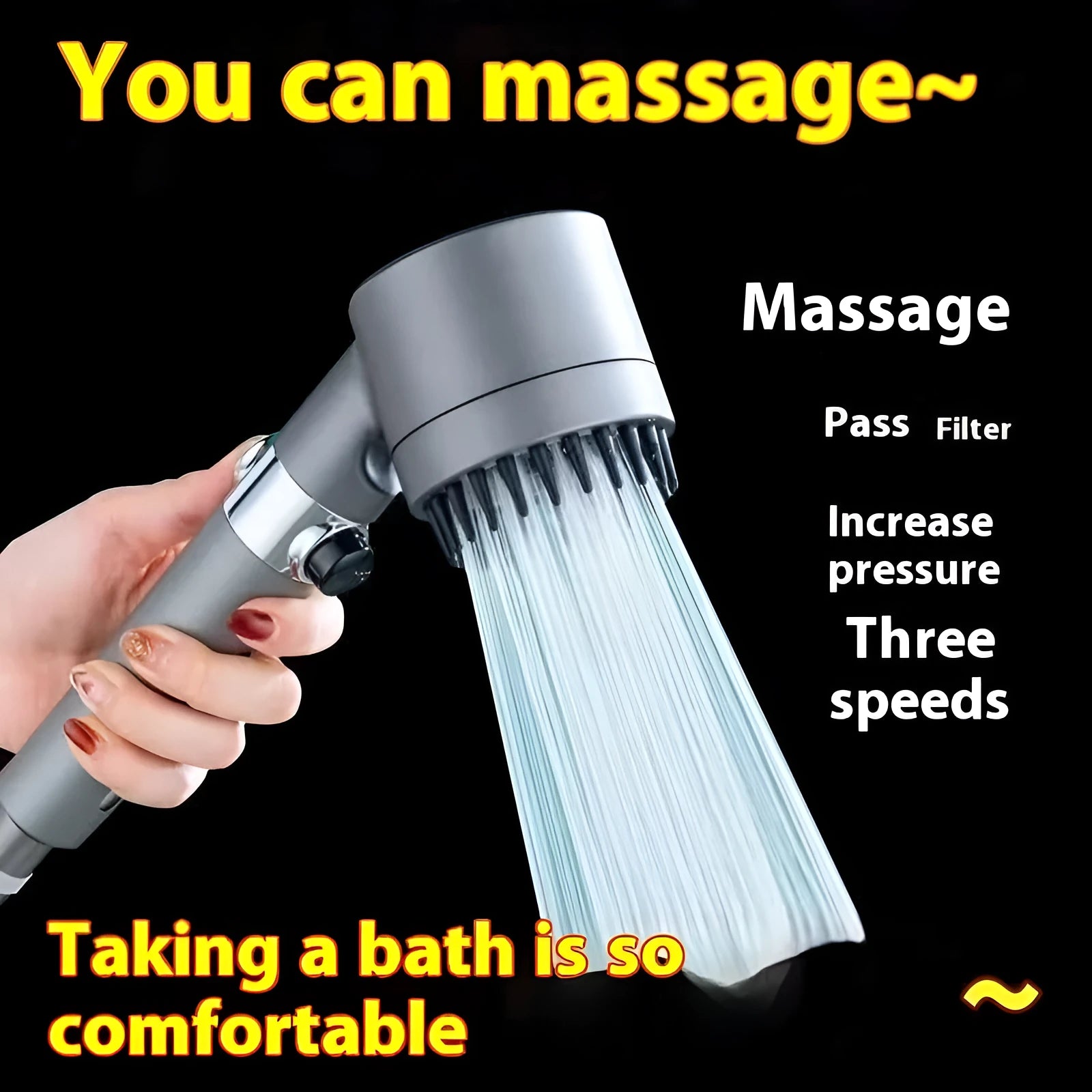 Strong Boost portable shower head with three adjustable spray settings and modern simple design