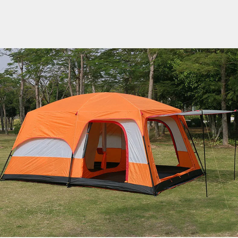 Multi-person double-layer steel pole camping tent 430x305x210cm dark green for 4-6 people