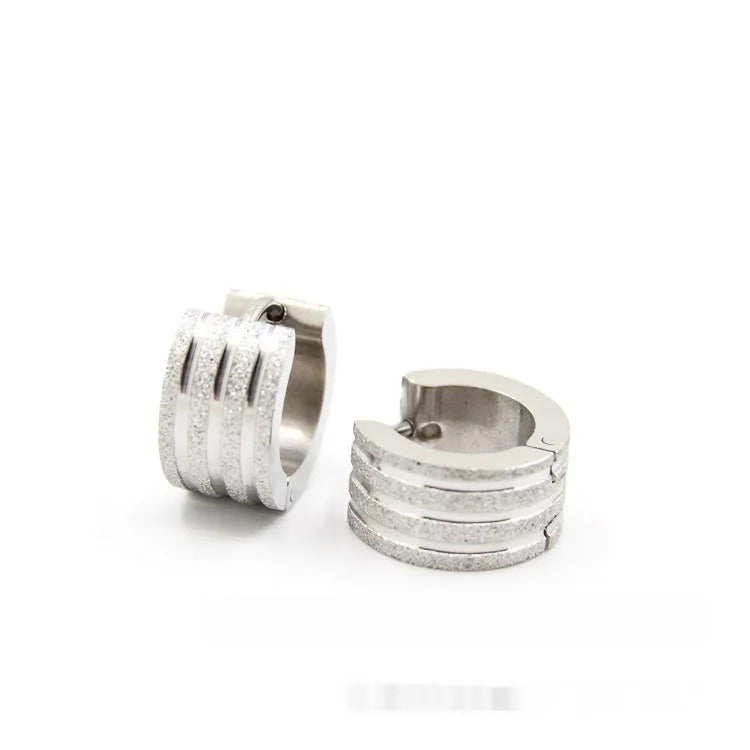 Geometric three-line frosted earrings in Korean style with titanium steel construction