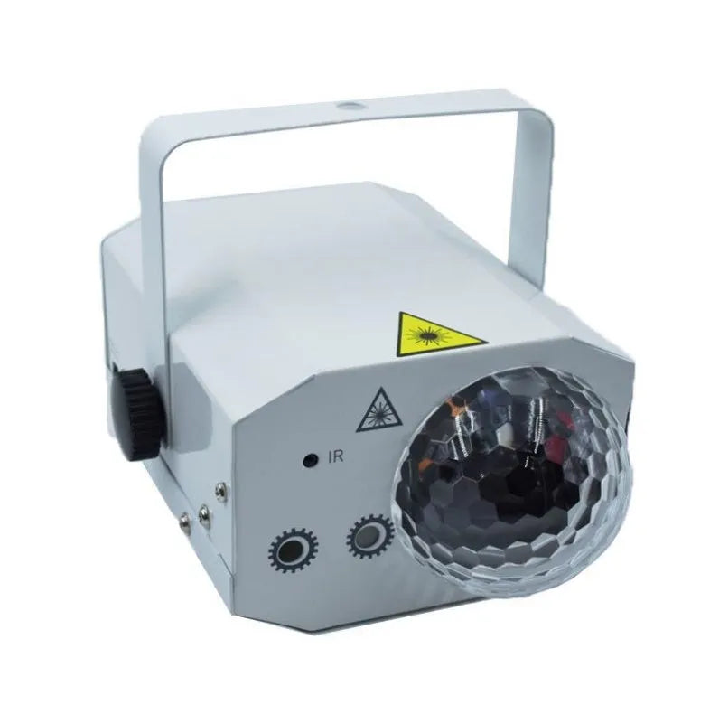 LED laser magic fan stage lighting equipment with compact black housing measuring 190mm