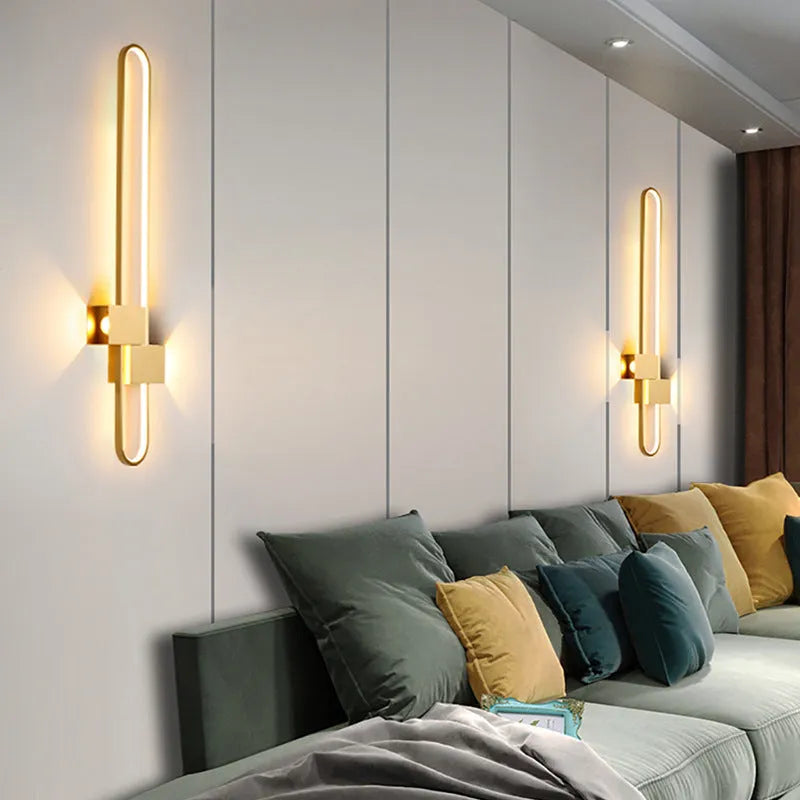 Modern minimalist round wall lamp with iron shade in black or gold finish, 60cm diameter