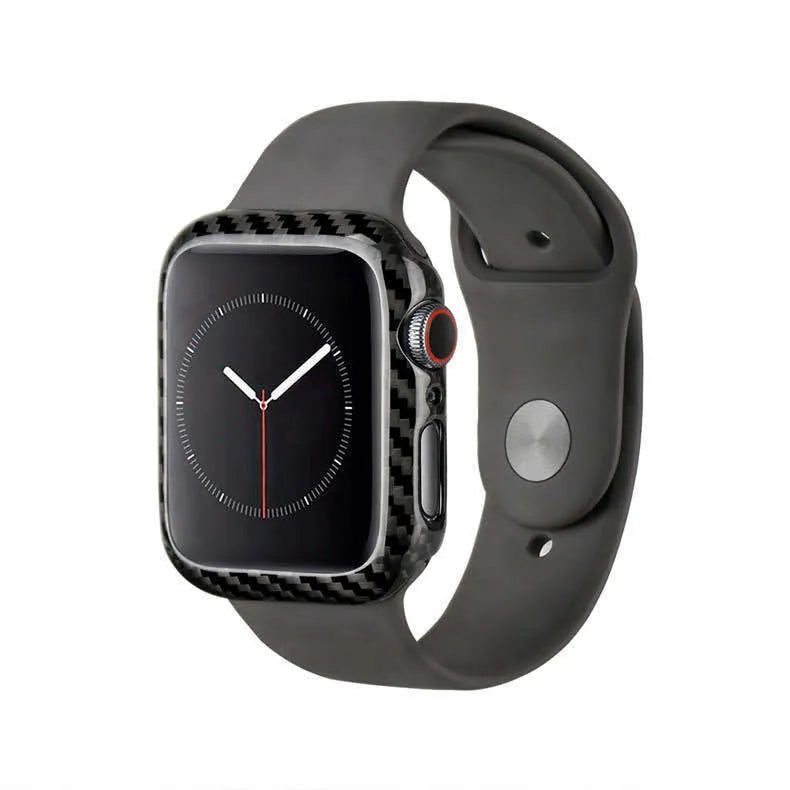 Apple Watch Series 4 half-wrap leather case in carbon fibre with bright black finish