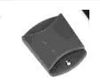Silver aluminium alloy desktop tablet stand with adjustable black clips, holding a tablet.