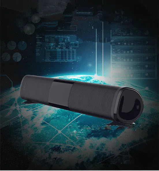 Black high-power Bluetooth sound bar speaker, 58.5cm long, with multiple control buttons and ports.