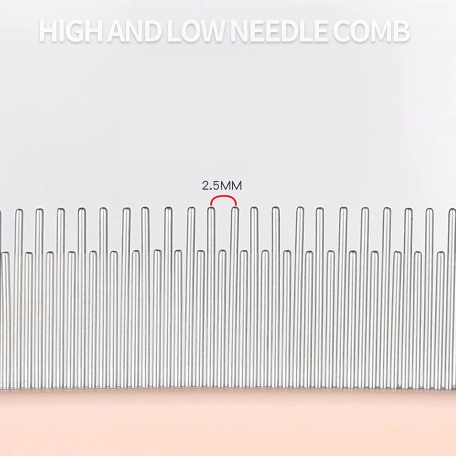 Blue pet detangler comb with rubber handle showing three comb teeth configurations