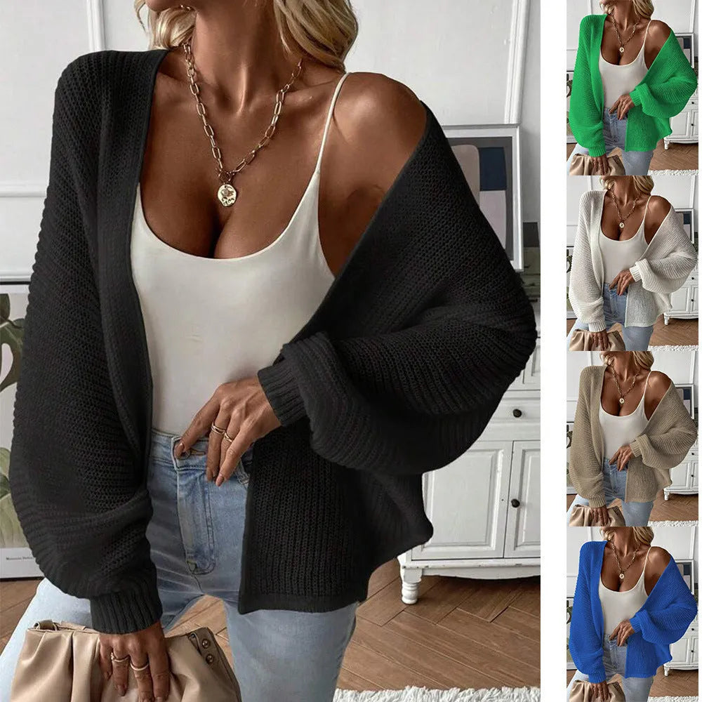 Loose fit cardigan with batwing sleeves in solid colour options including black, white, green, khaki and blue