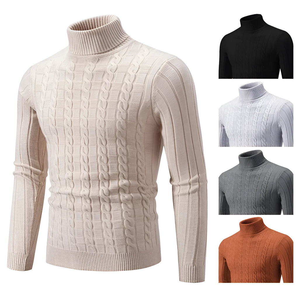 Men's slim twist turtleneck pullover sweater in chenille spandex fabric