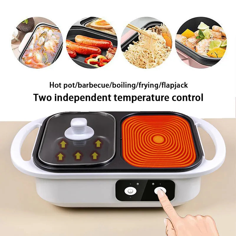 White and green dual-function electric cauldron frying oven with mechanical controls and 1300W power rating