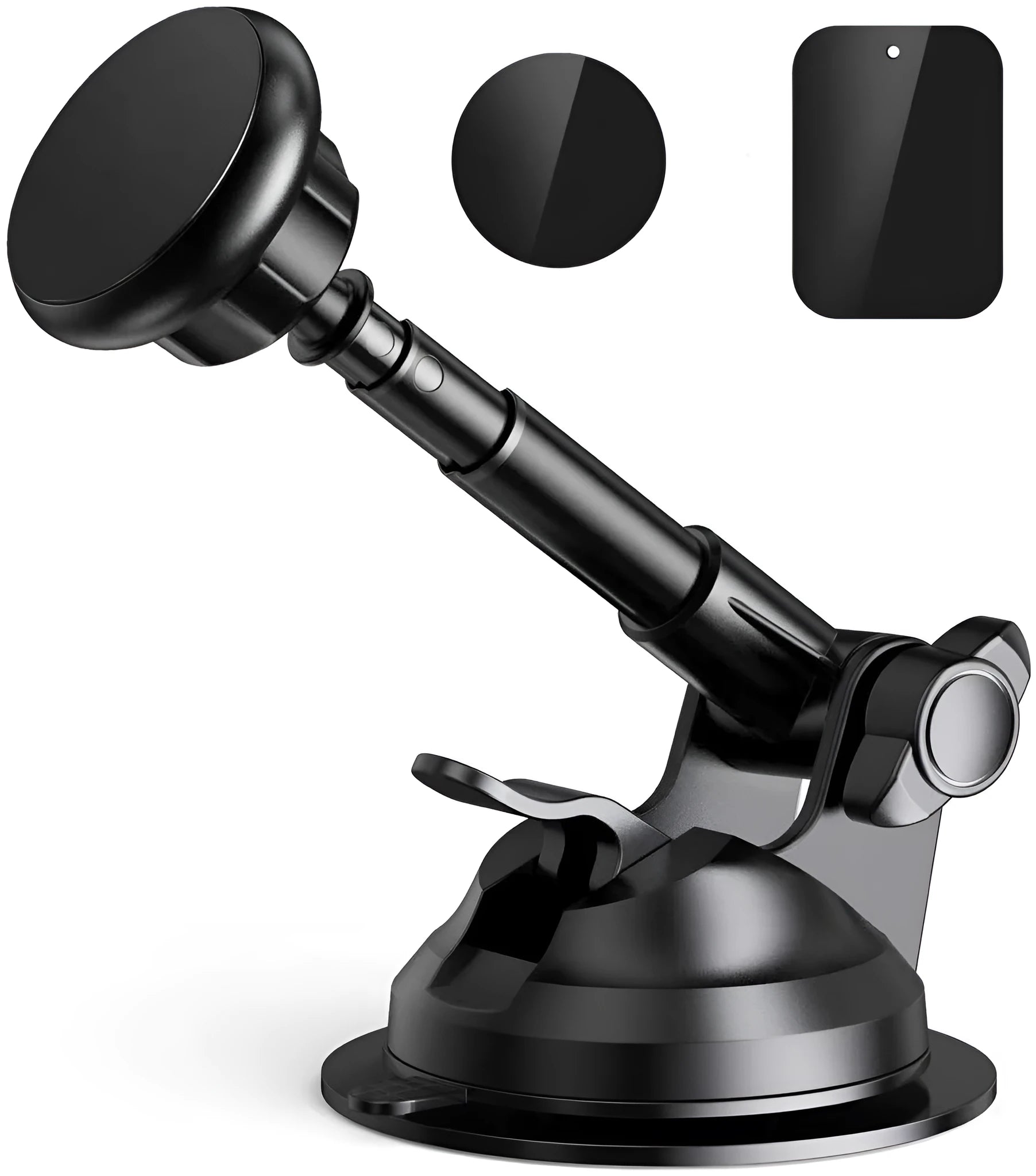 Creative 360 degree rotating suction cup telescopic magnet aluminum alloy car phone holder in black and silvery