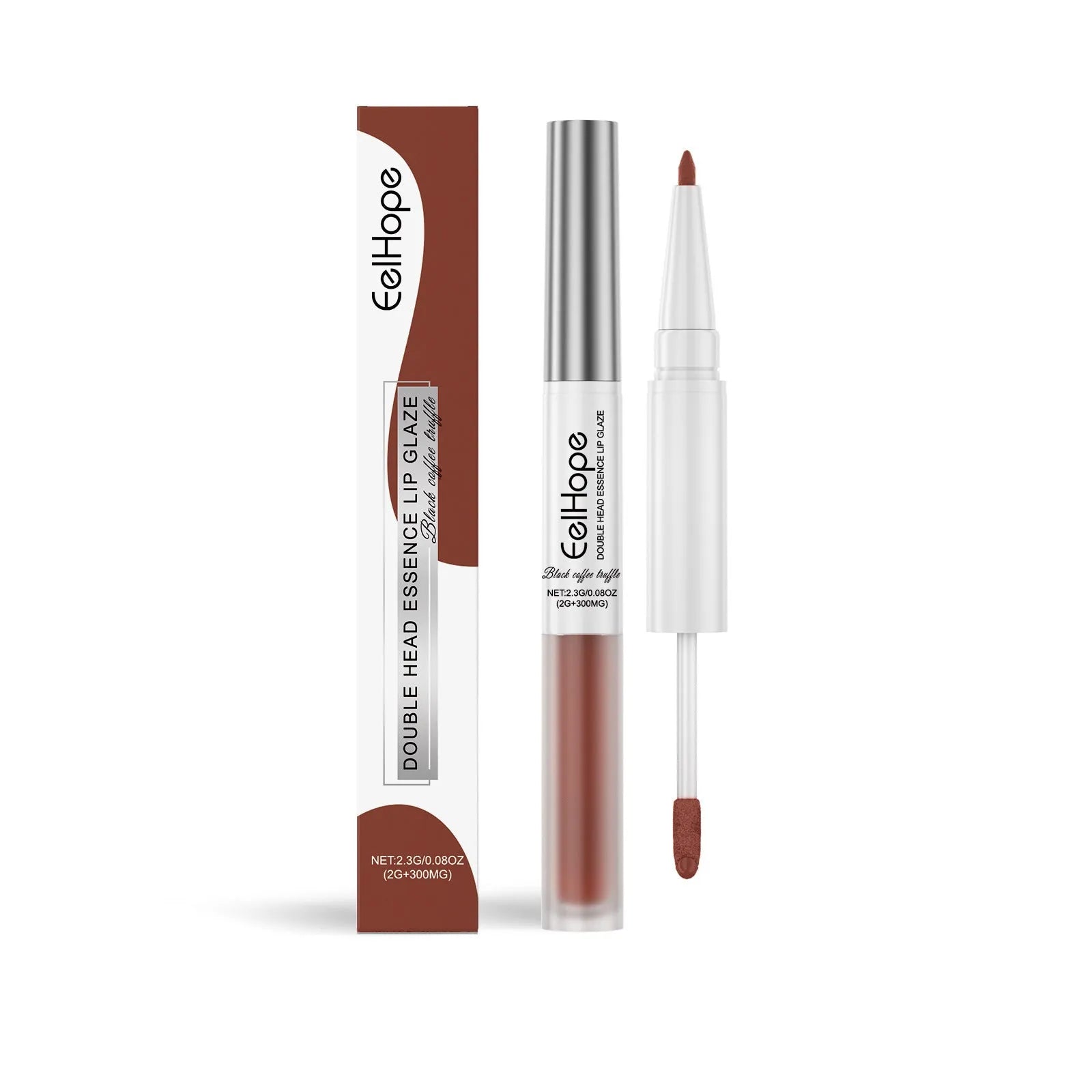 Double-headed lip liner and lacquer pen with lip gloss and a matching eyeliner pencil.