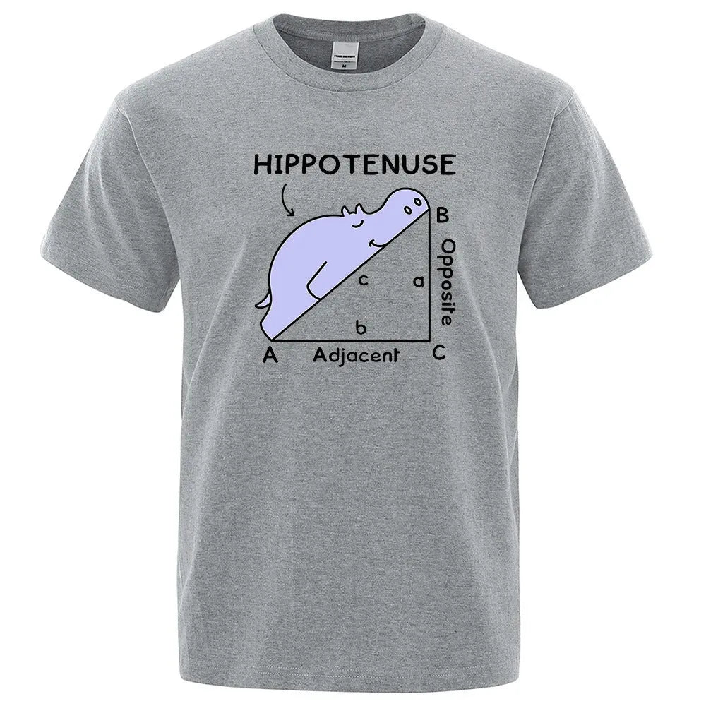 Loose fit cotton T-shirt with white Hippotenuse Opposite Adjacent funny text print, shown in Army Green colour.