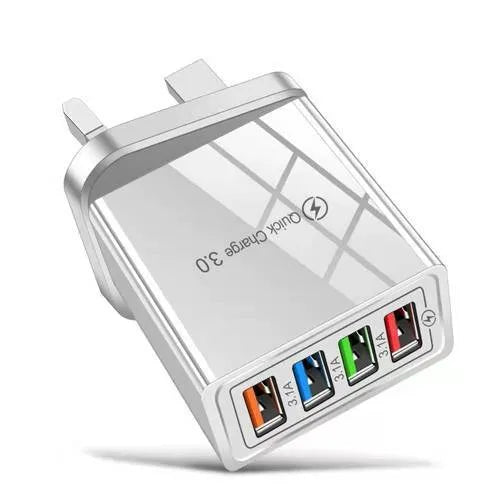 Intelligent 3A mobile phone charging head with luminous indicators showing four USB ports