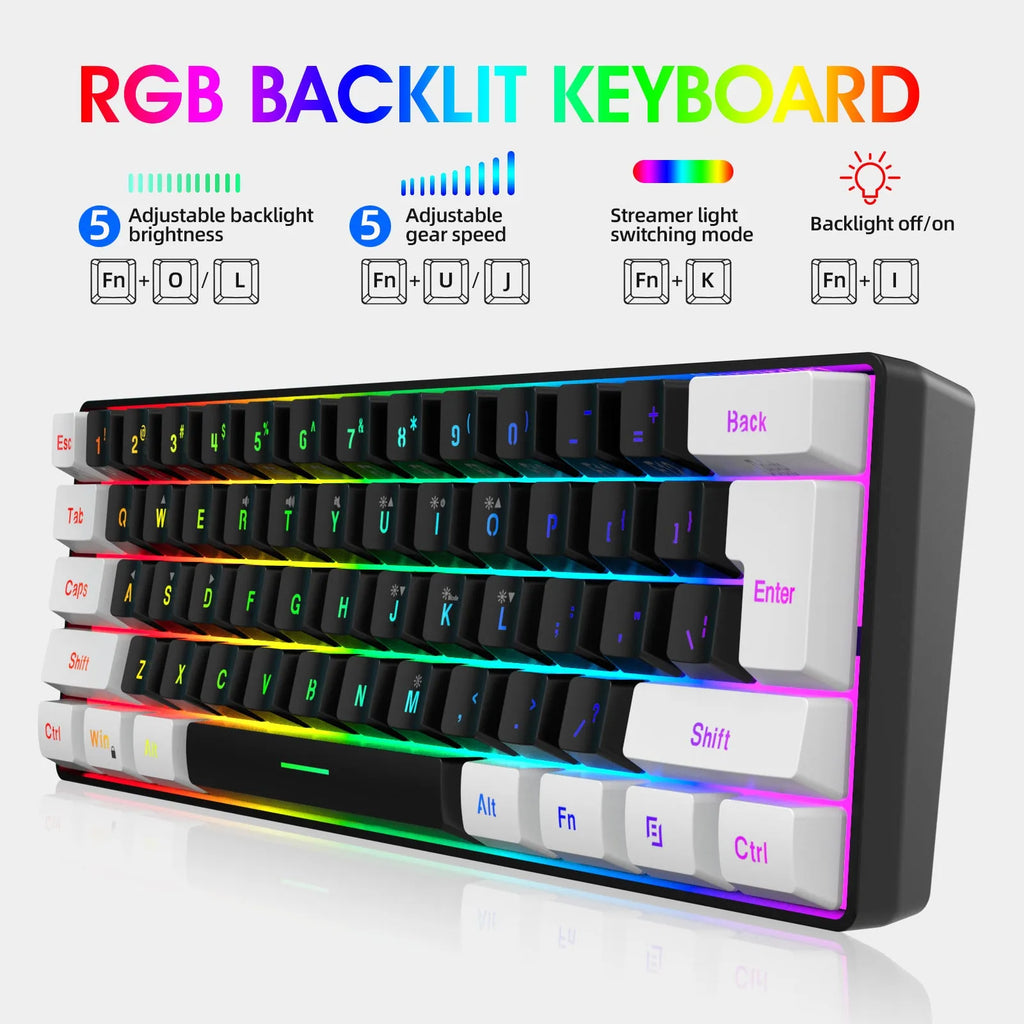 V700WB A869 white and black wired gaming keyboard and mouse combo with backlight on a desk.