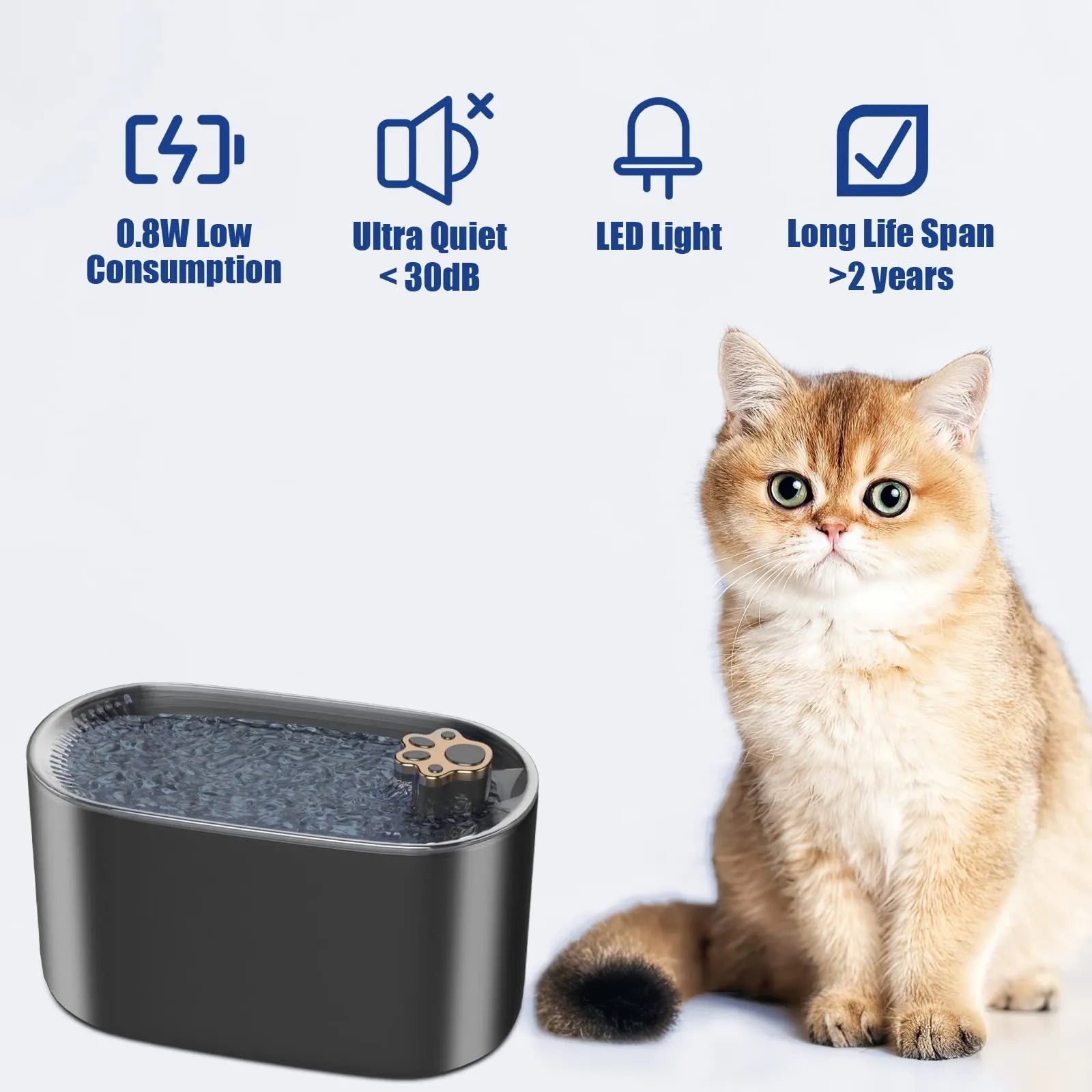 Berlin blue 3L automatic pet water fountain with pump and filter on a floor.