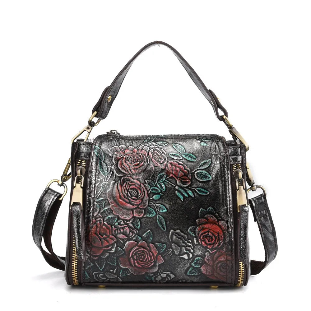 Women's brown genuine leather shoulder bag with file compartment and mobile phone pocket
