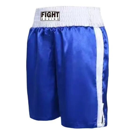 Boxing shorts for kickboxing in multiple colour combinations with striped waistband designs, sizes XS to XXXL