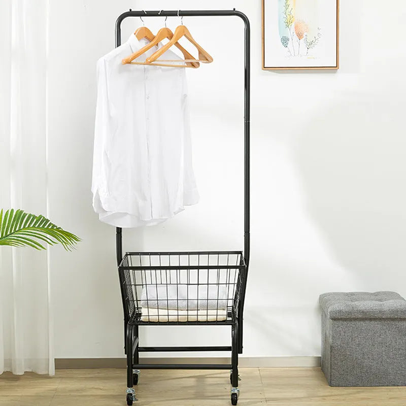Single rod pulley clothes hanger in black or white with iron construction
