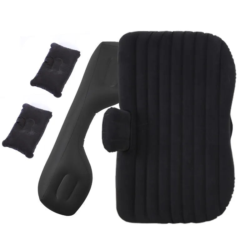 Blue car inflatable mattress with two pillows folded for storage, 135x70cm