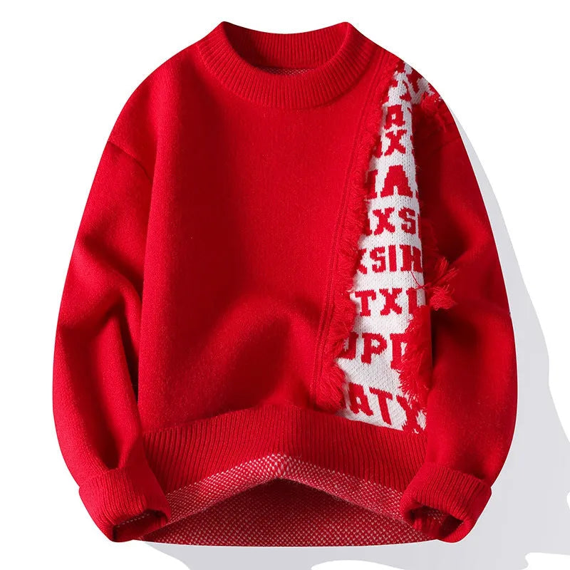 Men's loose fit knitted pullover sweater with ribbed hemline in various colours