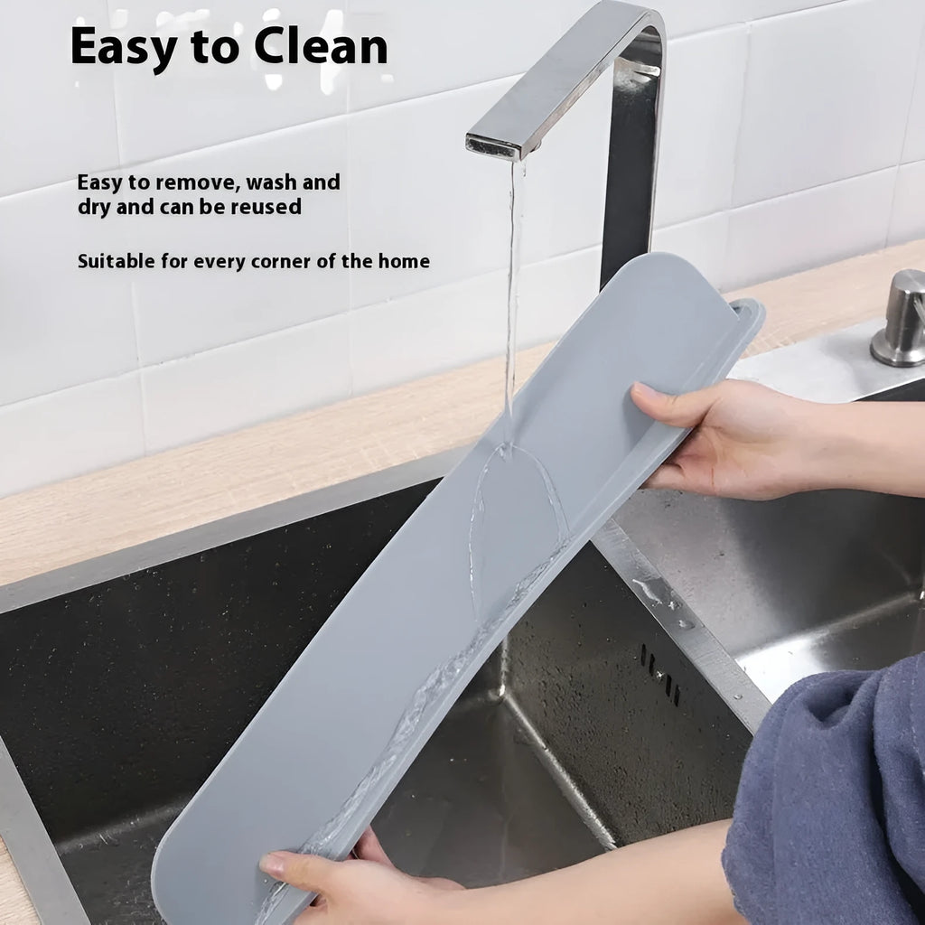 Silicone kitchen sink water blocking plate in black, blue, and grey colours showing 52x5x85mm dimensions