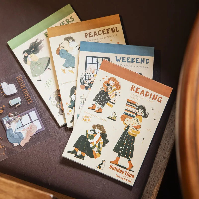 Beautiful Day double material sticker book featuring retro character and landscape printed designs on a flat surface