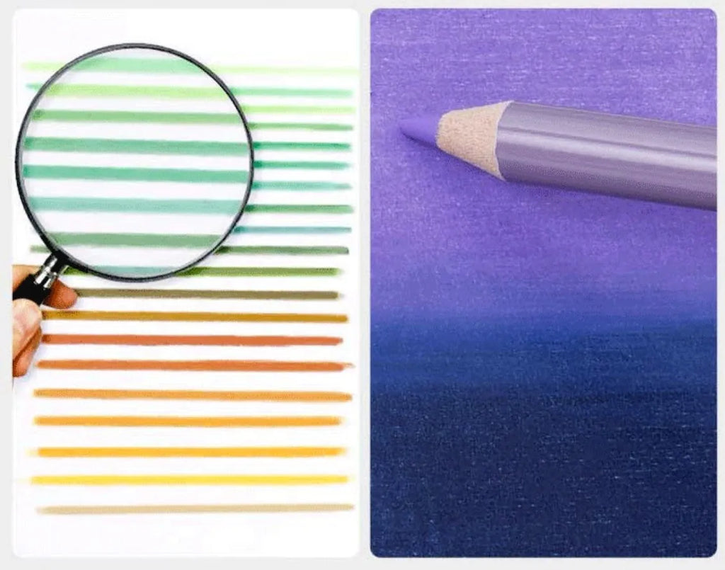 Boxed set of 72 or 126 soft core coloured pencils for drawing and sketching, with basswood casings.