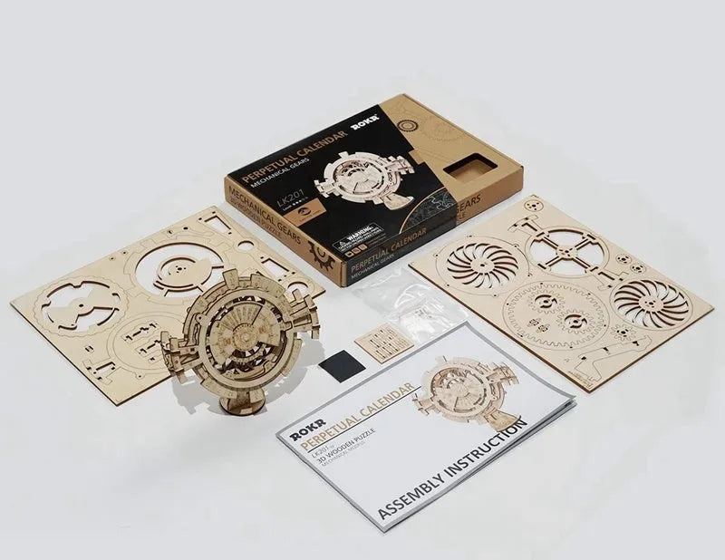 Wooden film projector 3D puzzle with hand crank and fully mechanical gear assembly