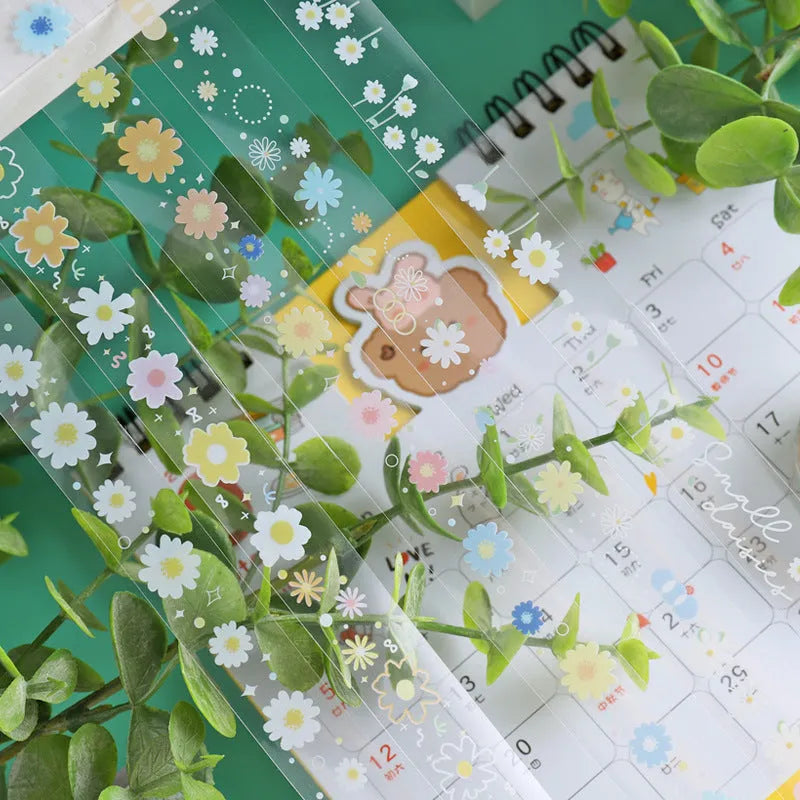 Midsummer Daisy cartoon pattern transparent adhesive tape roll showing 1.5cm width